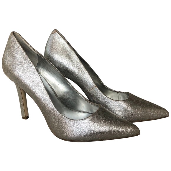 BCBG Women's Metallic Silver Pointed Toe Heel Pumps Size 9.5 - Picture 2 of 9